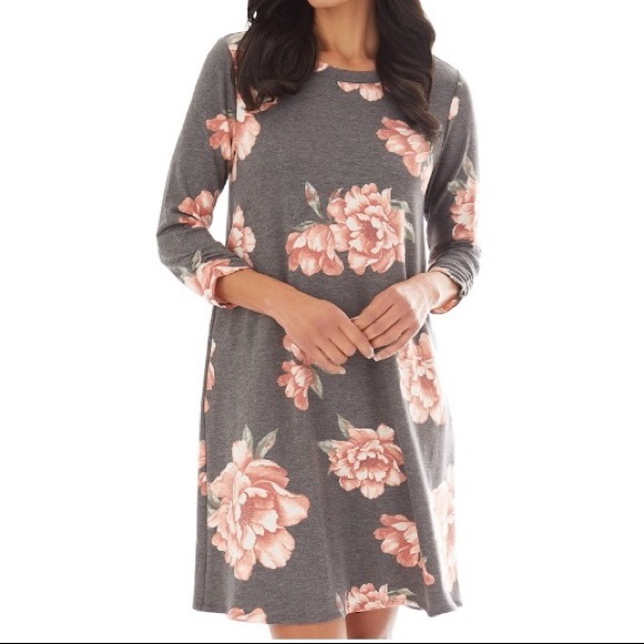 Apt. 9 Dresses & Skirts - APT 9 Medium Gray Floral Swing Dress NWT 💖💖